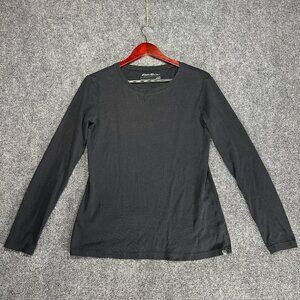 Eddie Bauer Top Womens Large Black Cotton Knit Tee Long Sleeve Pullover Shirt